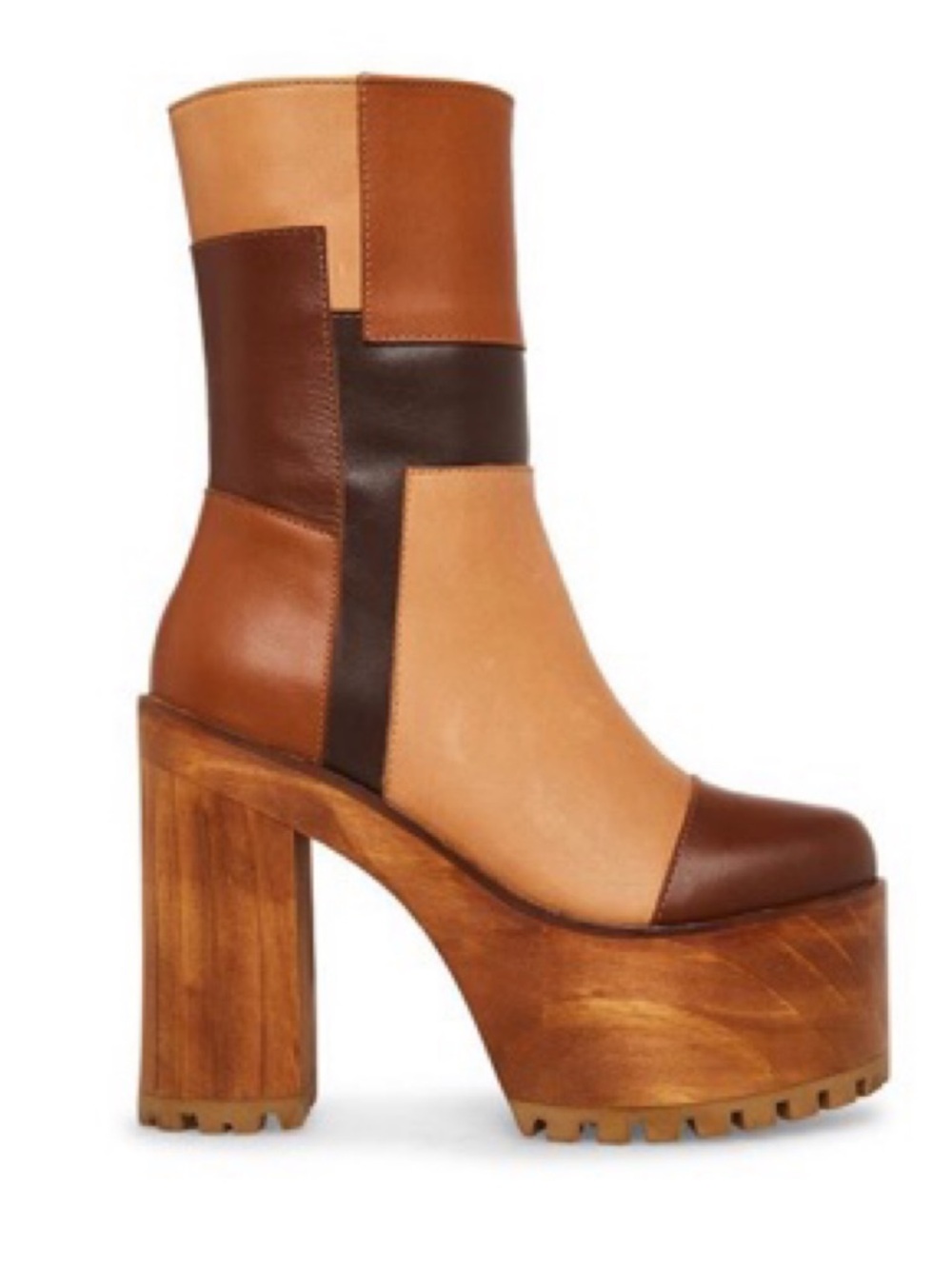 Steve Madden Tonic Patchwork Platform Lug Boots - Brown/Tan 8